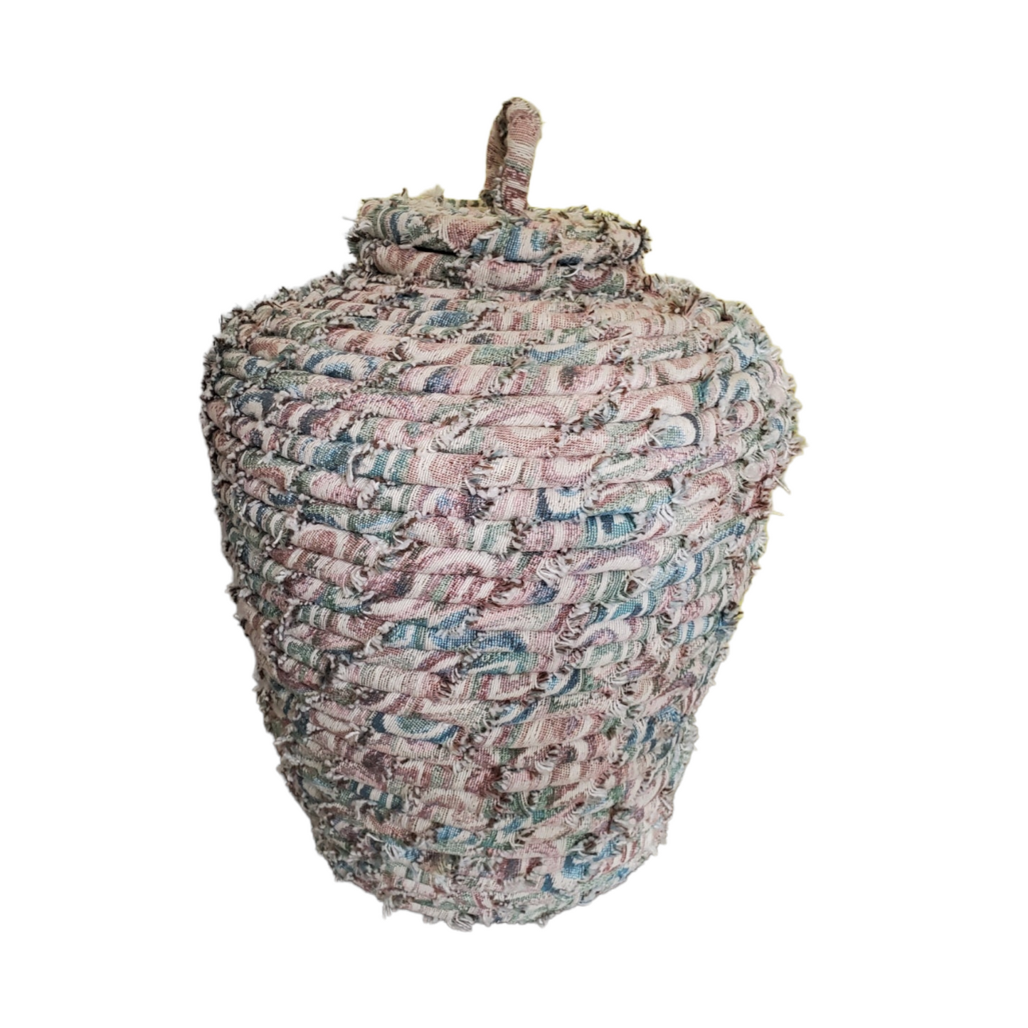 90's Handmade Coiled Fabric Basket with Lid