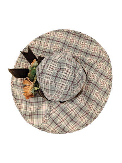 Vintage Brown Plaid Floppy Sun Hat