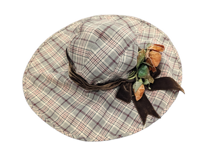 Vintage Brown Plaid Floppy Sun Hat