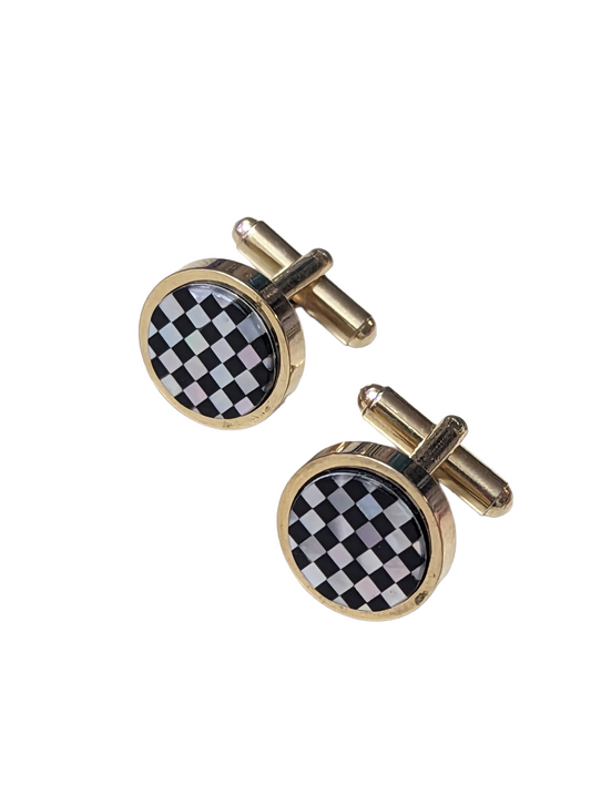 60's Checkered Mother of Pearl Cufflinks