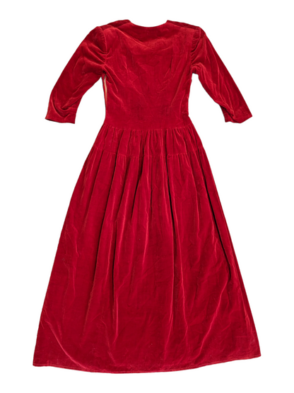 1940's Cherry Red Velvet Maxi Dress