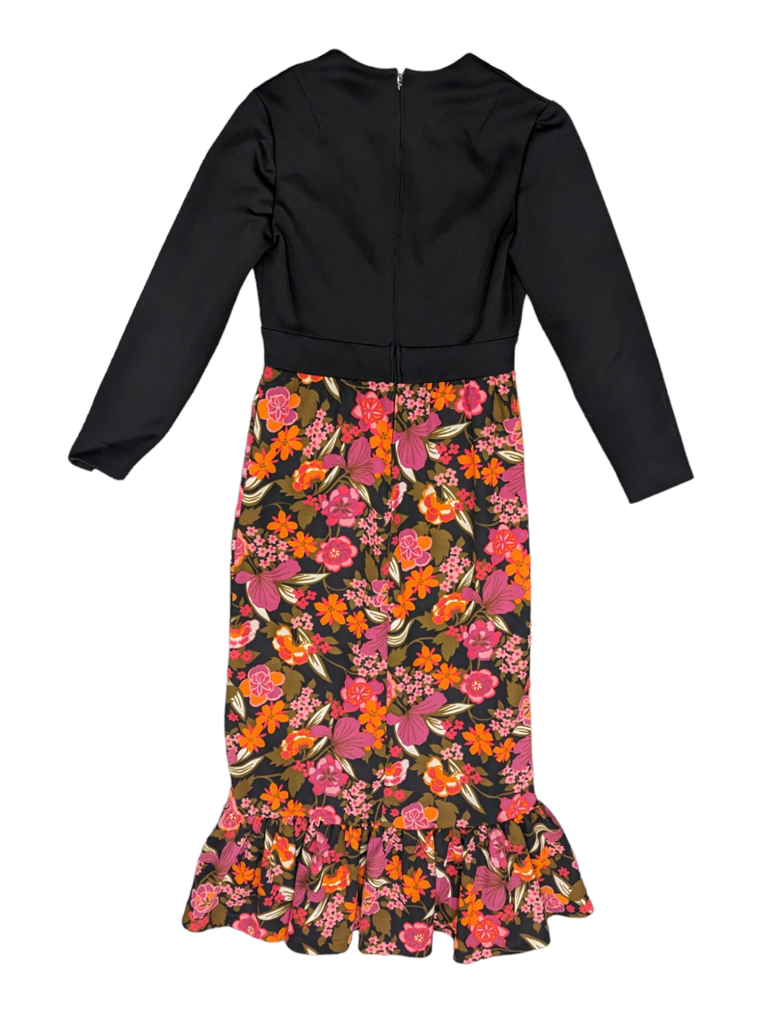 leslie fay maxi dress Vintage 1970s Maxi Dress Leslie Fay Green with Flower Pattern