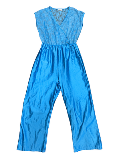 80's Aqua Satin & Lace Jumpsuit by Roberta