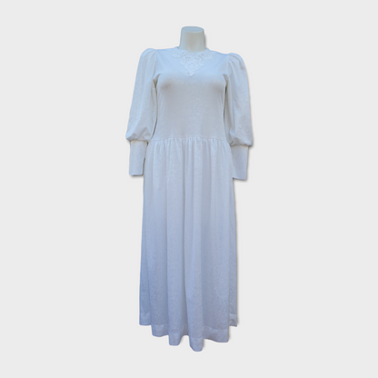 1970's White Brocade California Dynasty Wedding Gown