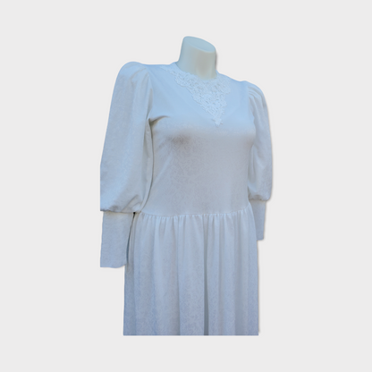 1970's White Brocade California Dynasty Wedding Gown