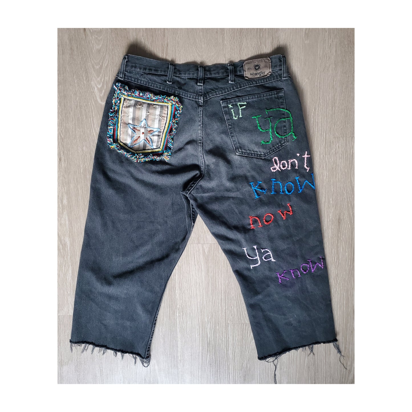 Hand Embroidered Artwear Jeans by Becky Bacsik