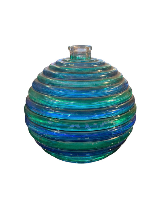Blue and Green Striped Round Glass Vase