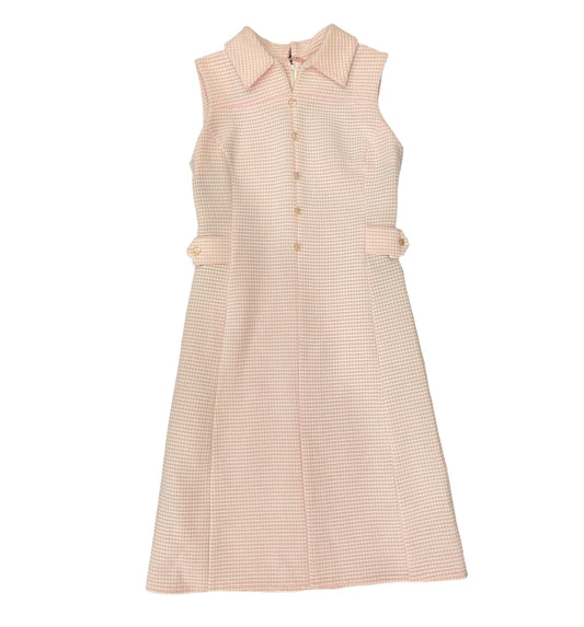 1960s Mod Pink & White Button-Up Dress