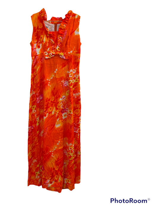60's Neon Hawaiian Barkcloth Maxi Dress