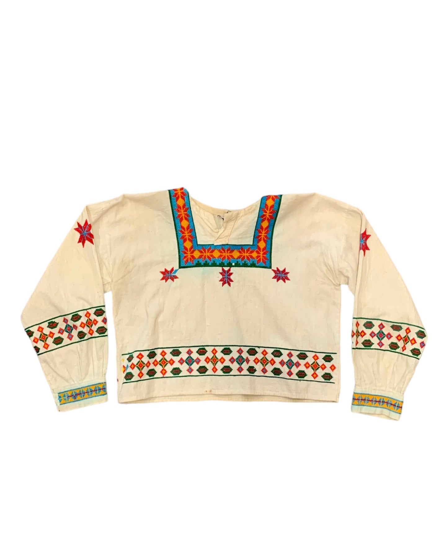 Handmade 1970s Embroidered Crop Blouse by the Huichol