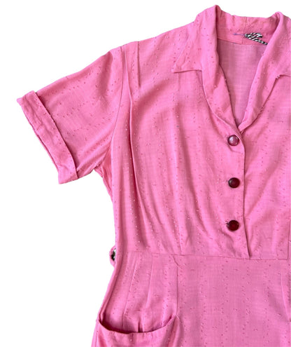1940s Cotton Pink Day Dress